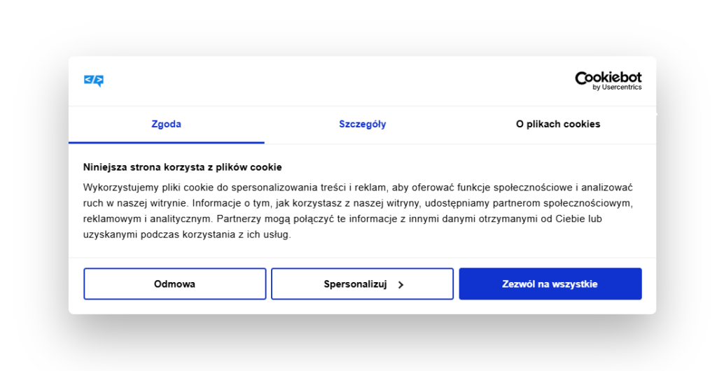 baner coockies cookiebot