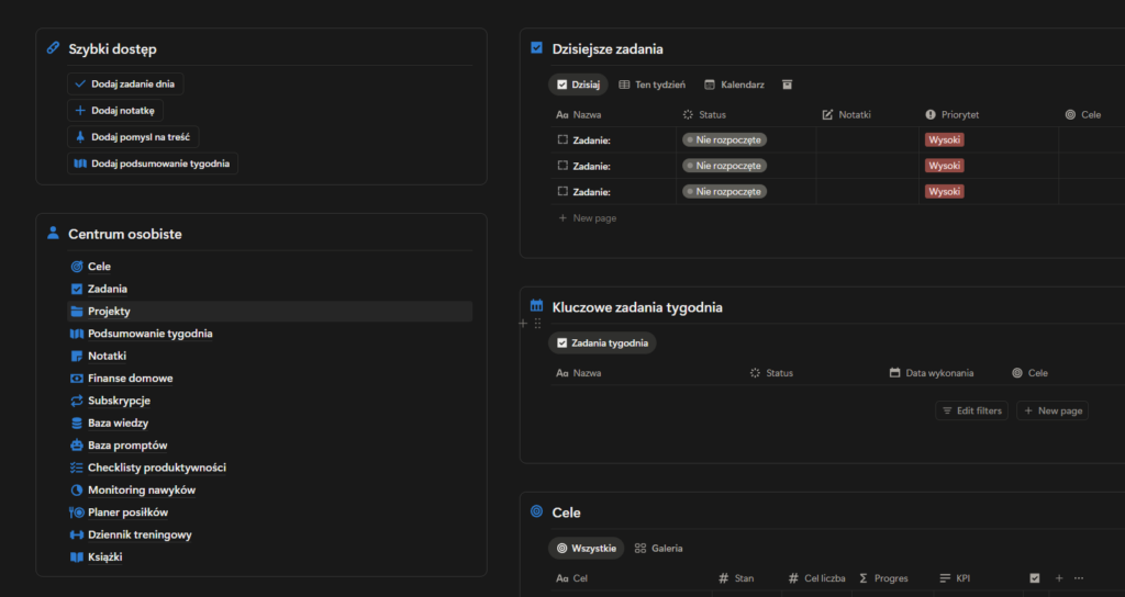 Notion jak używać – prosta strona startowa w Notion dla przedsiębiorcy: inbox, zadania i projekty w jednym miejscu