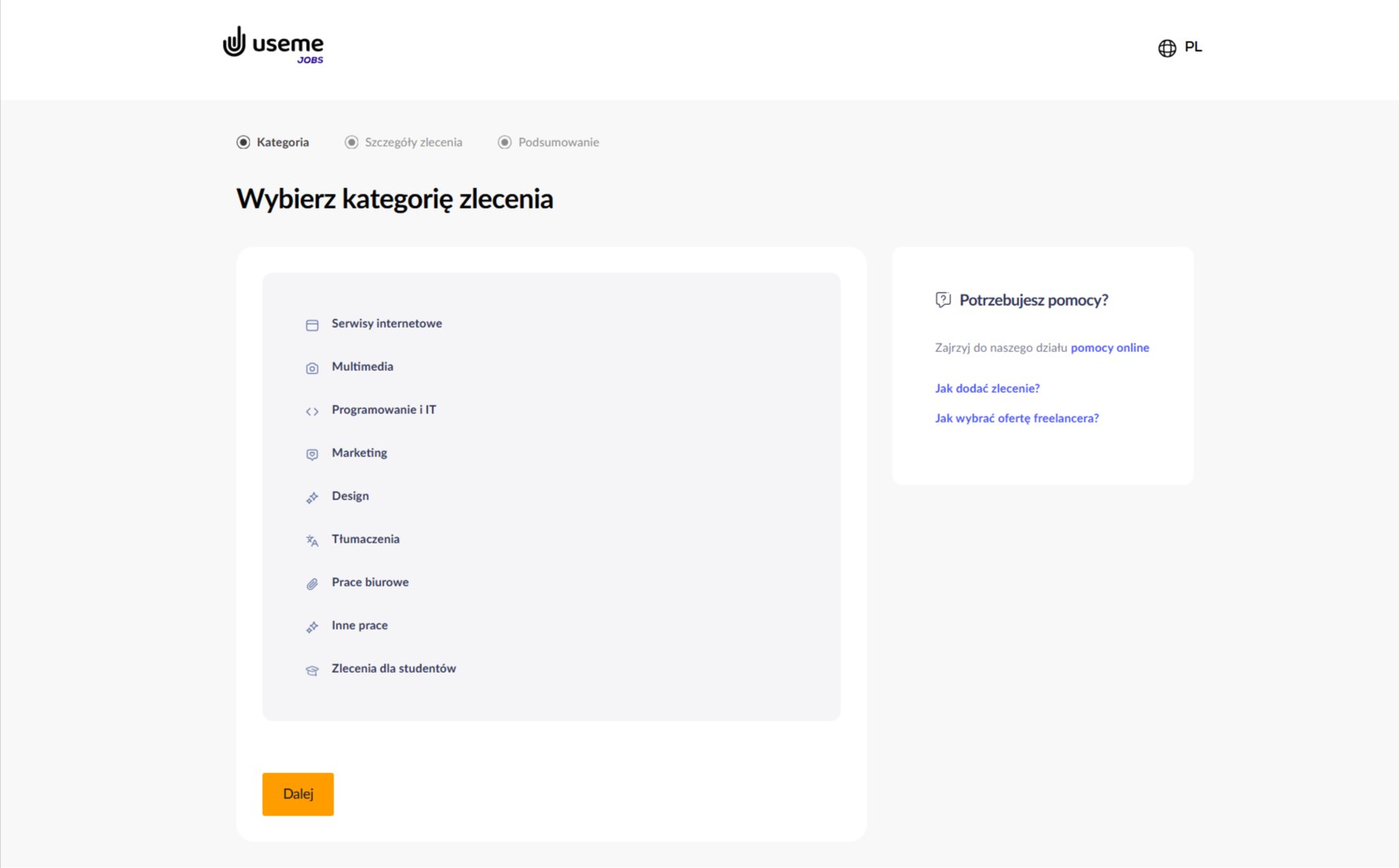 Useme - formularz dodawania zlecenia